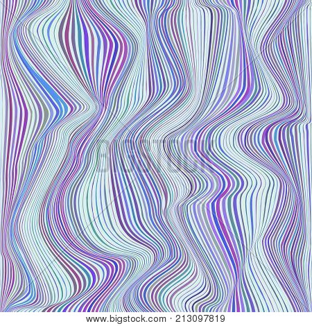 Vector warped lines colorful background. Modern abstract creative backdrop with multicolor variable width stripes. Twisted stripes optical illusion. Moire waves.