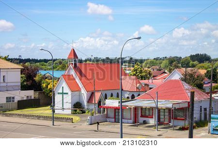 Foxton New Zealand - 28 November 2015: All Saints Anglican Church located at 53 Main Street.