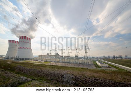 Construction of nuclear power plant against the sky