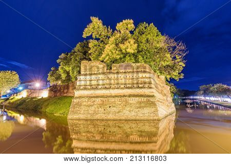 Chiang Mai city gate ruins night view
