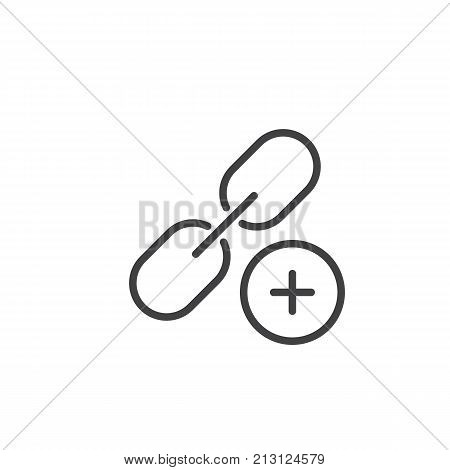 Add link line icon, outline vector sign, linear style pictogram isolated on white. Chain with plus symbol, logo illustration. Editable stroke
