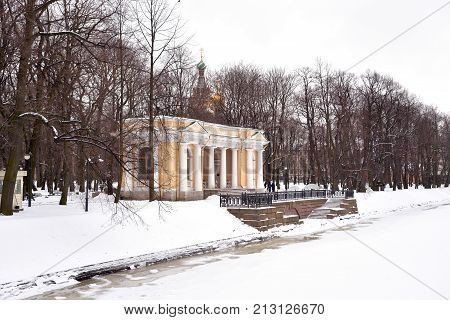River Moika and Mikhailovsky Garden at winter in St.Petersburg Russia.