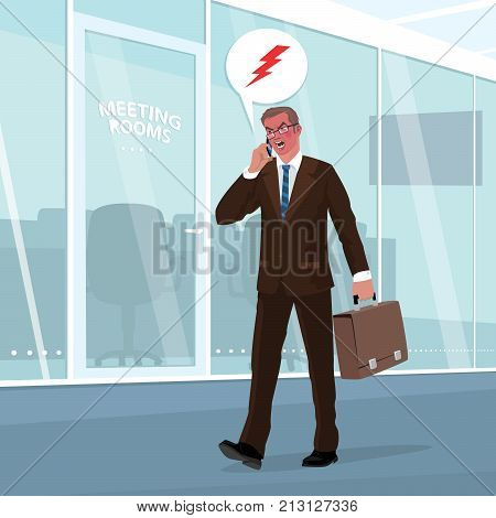 Angry Businessman Swears By Phone In Office