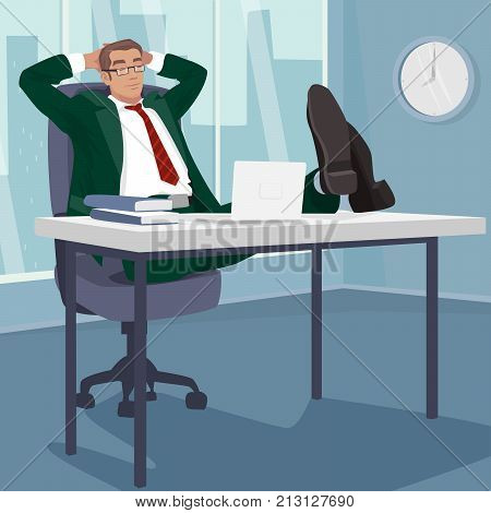 Carefree Businessman Sleeps In Workplace