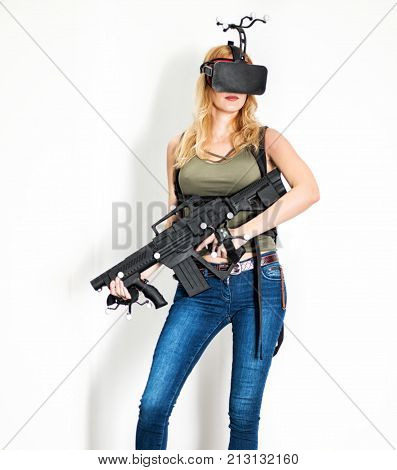 Beautiful Blond Girl Model - Virtual Reality Game Player