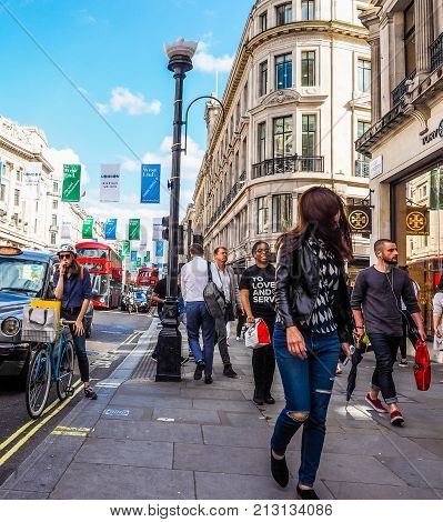 People In Oxford Street In London, Hdr