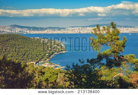 View of Asian Side of Istanbul from Buyukada Island with Marmara Sea landscape