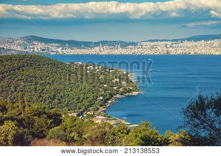 View of Asian Side of Istanbul from Buyukada Island with Marmara Sea landscape