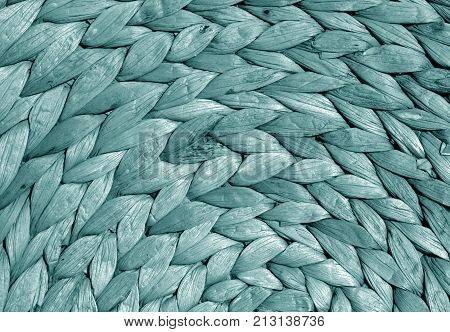 Cyan Color Round Straw Mat Texture.