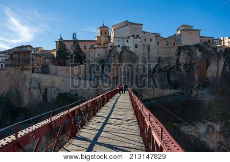 Cuenca, Spain - December 29, 2016: View to hanging houses 