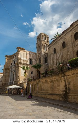 Palermo, Italy - September 7, 2017: View to belltower of church Martorana (Santa Maria dell'Ammiraglio) Palermo. Sicily.