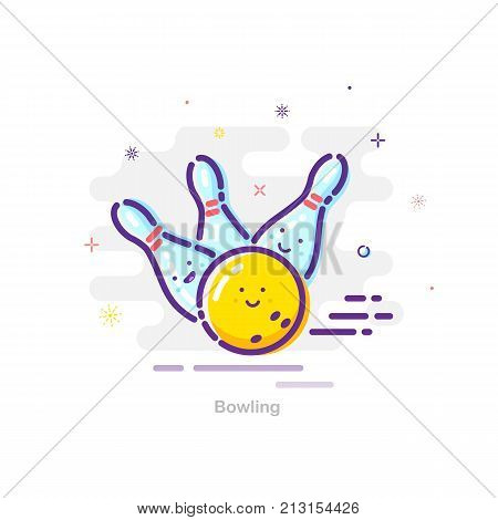 MBE style bowling illustration. Vector bowling ball and falling pins