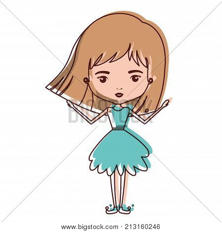 girly fairy without wings and light brown short hair in blue dress in watercolor silhouette vector illustration