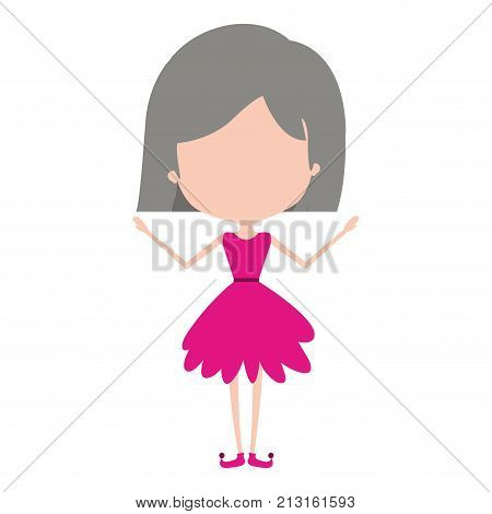 girly fairy without face and wings and grey short hair in magenta dress on white background vector illustration
