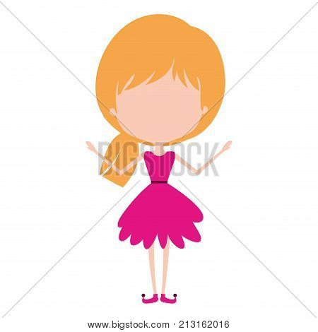 girly fairy without face and wings and blonde hair in magenta dress on white background vector illustration