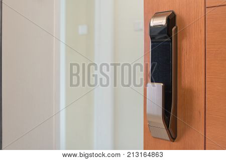 Digtal Door Lock On Wooden Door