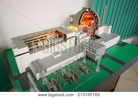 NOVOVORONEZH, RUSSIA - APR 11, 2017: A power unit layout in the museum of the Novovoronezh NPP
