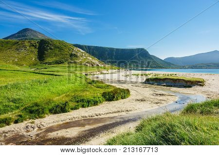 Haukland Beach on the Lofoten islands in Norway.