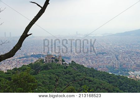 Tibidabo. Beautiful view of Barcelona from the mountain of Tibidabo. The city is surrounded by forest and nature.