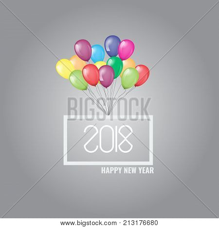 Happy New Year 2018 with colorful balloons vector illustration