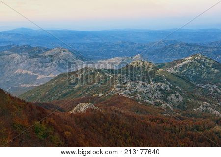 View of Stone Sea in Lovcen national park on an autumn evening. Montenegro