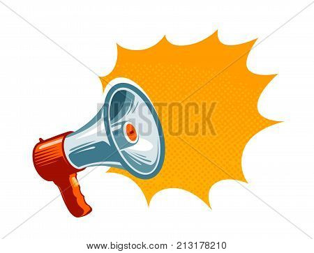 Loudspeaker, megaphone, bullhorn icon or symbol. Advertising, promotion concept. Vector illustration isolated on white background