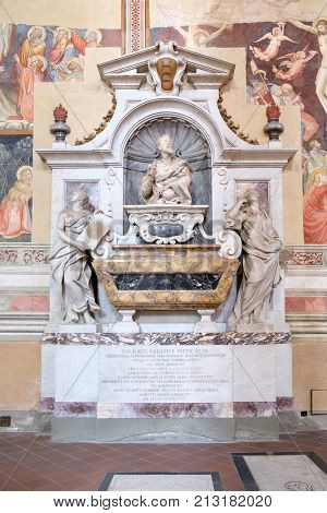 FLORENCE,ITALY - JULY 24,2017 : The tomb of Galileo Galilei at the Basilica of Santa Croce in Florence