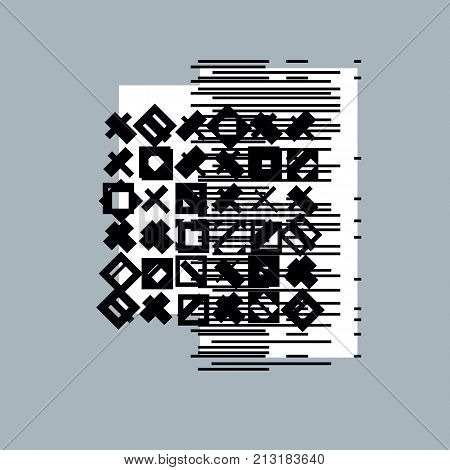 Vector geometric digtal black and white composition abstract graphic art.
