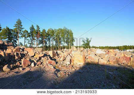 View on nature landscape with cottage settlement under construction