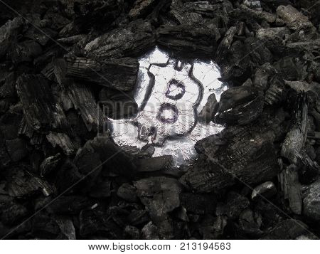Bitcoin coin is in coal imitation of real mining. Block chain method for cryptocurrency and financial business