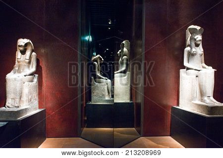 Turin Italy - June 6 2010: The staue hall of the Museo Egizio