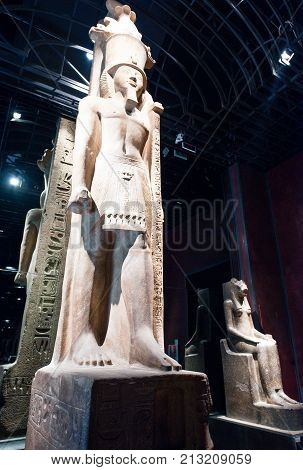 Turin Italy - June 6 2010: The staue hall of the Museo Egizio