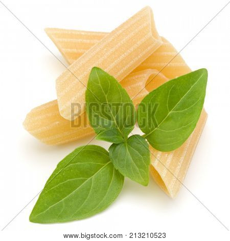 Italian pasta isolated on white background. Pennoni. Penne rigate.