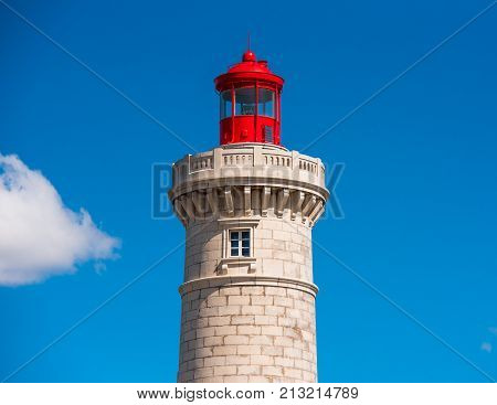Stunning Harbour Of Sete With Lighthouse In The South Of France Near The Mediterranean. Close-up.