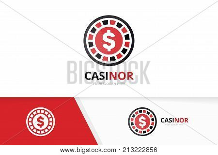 Vector casino logo combination. Chip and game symbol or icon. Unique roulette and poker logotype design template.