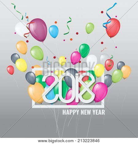 Happy New Year 2018 with colorful balloons vector illustration