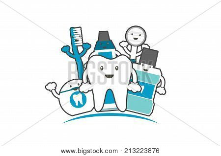 Happy Family Of Healthy Teeth And Friend, Dental Care Concept