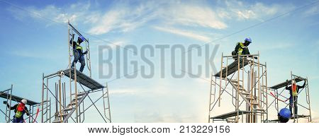 construction worker on scaffolding in industrial construction