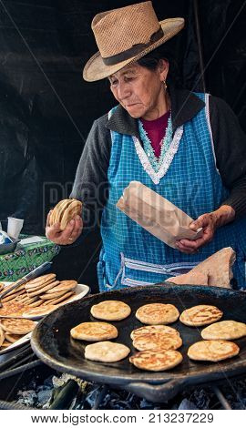 Vendor Makes Arepes For Lunch In Her Stand