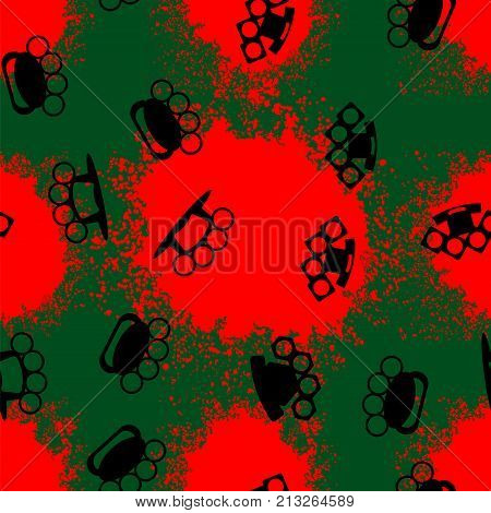 Metal Knuckles Silhouette Seamless Pattern on Red Background