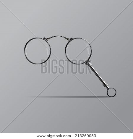 Vector isolated lorgnette on gray background. Vintage fashion accessorie.