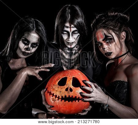 Three Women With Halloween Makeup
