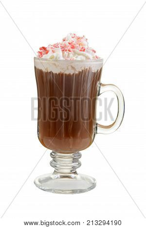 candy cane hot chocolate on white background