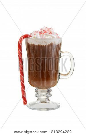 isolated candy cane hot chocolate on white