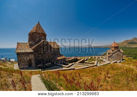 Famous Sevanavank Monastery on Sevan Lake in Armenia