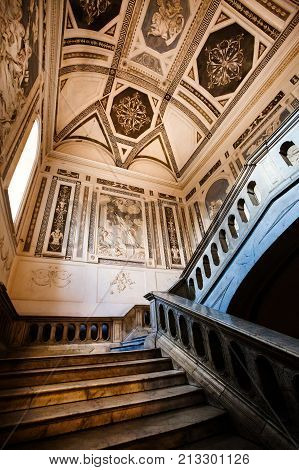 CATANIA, ITALY. April 3, 2015: Benedictine Monastery of San Nicolò l' Arena in Catania, Sicily, is one of the largest monasteries in Europe and a UNESCO. Interior antique house. Sixteenth century.