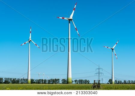 Wind power station in the fields seen in rural Germany