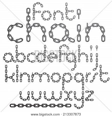 Vector Type Font, Script From A To Z. Lower Case Creative Letters  Made With Steel Chain Link, Joine