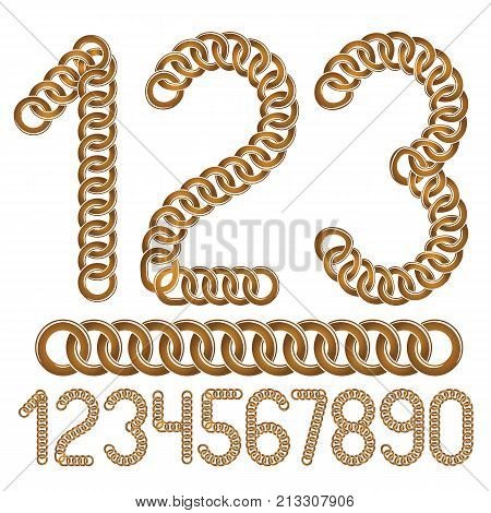 Trendy Numbers Collection, Vector Numeration. Made With Iron Chain, Linked Connection.