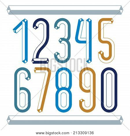 Trendy Vintage Vector Digits, Numerals Collection. Retro Condensed Numbers From 0 To 9 Can Be Used I